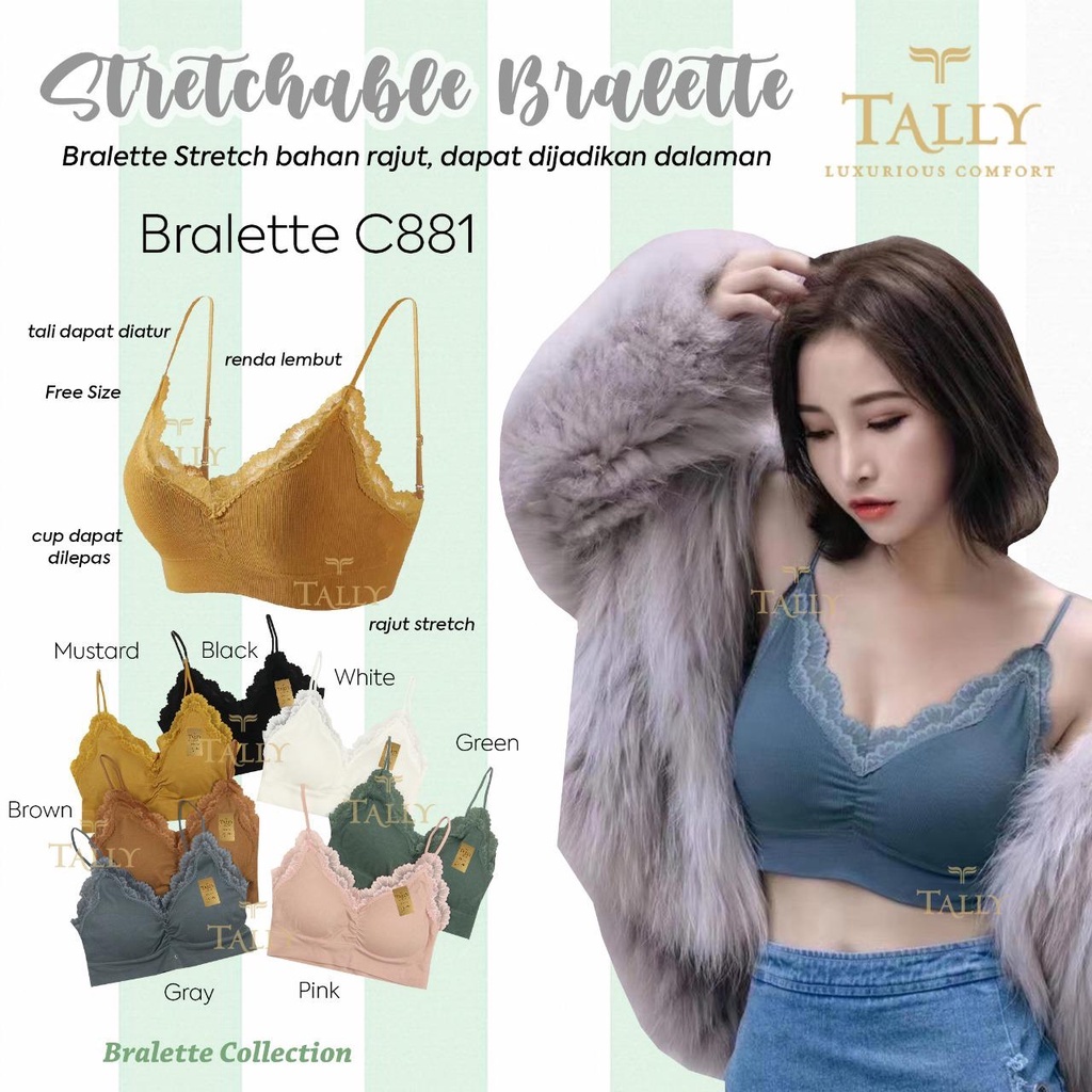 TALLY BRA BH KEMBEN BRALETTE C881 I FREE SIZE I FIT L I BAHAN RAJUT I CUP B