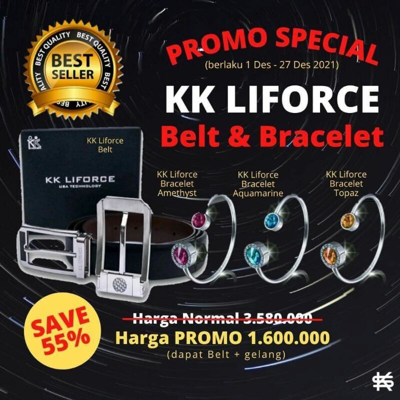 KK Liforce Belt Sabuk Kulit Kesehatan Pria 125 cm Premium Leather + FREE Gelang KK liforce Bracelet 