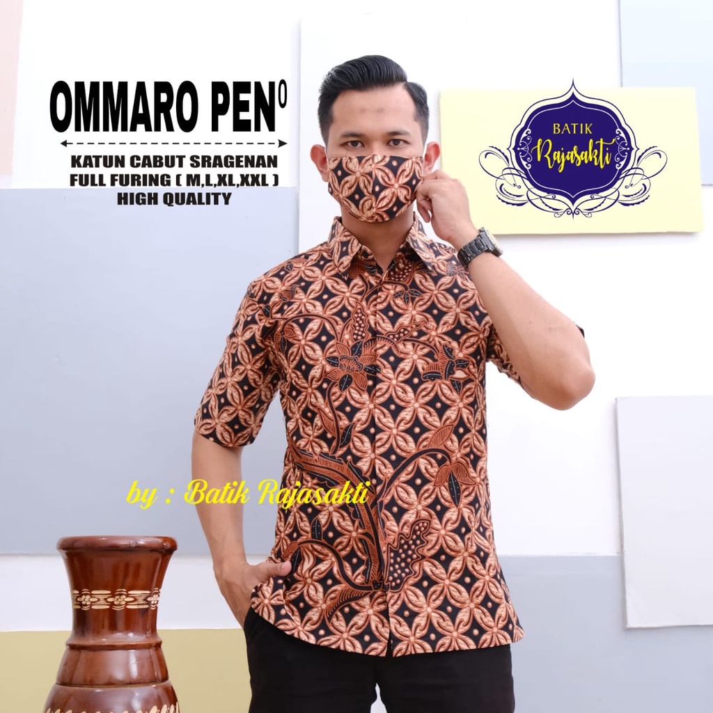 OMMARO PEN RAJASAKTI KEMEJA BATIK SOLO PRIA LENGAN PENDEK LAPIS FURING ATASAN BATIK PREMIUM MODERN PRANADIPA M 2 WIKRAMASAKTI PEN DEVADEVA 2 DANISWARA PEN 2 PANCASILA EMASDUO AGNIBRATA PEN