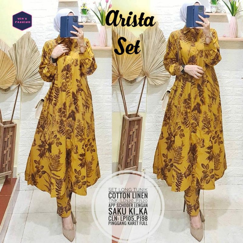 ARISTA SET LONG TUNIK FAB COTTON LINEN LD 120 PANT SAKU KA-KI