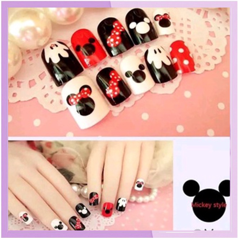 Mickey 24 Pcs Fake Nail Manicure Sticker Kuku Palsu Tipis KU031