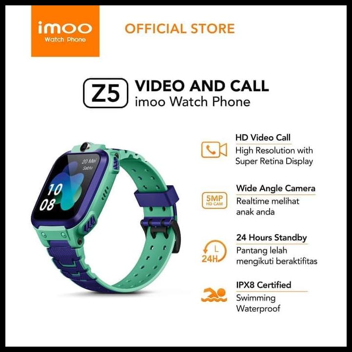 Imoo Watch Phone Z5 - Hd Video Call / Jam Tangan Anak / Garansi Resmi