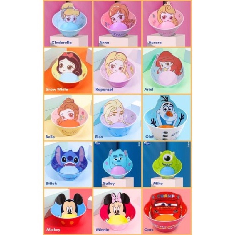 Mangkuk Melamin Anak Disney Mangkok Bowl Melamine Karakter Princess Mickey Cars Ariel Belle Frozen Monster Inc