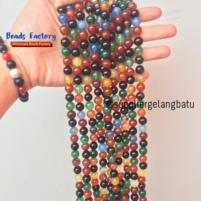 Natural Manik Batu multicolour onyx 10mm warna corak kilap supplier aksesori kalung gelang