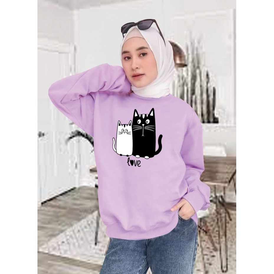 Kaos Lengan Panjang meow love / Kaos Sweatshirt / Atasan Wanita / Atasan Wanita Lengan Panjang / Atasan Import / Kaos Wanita Blus