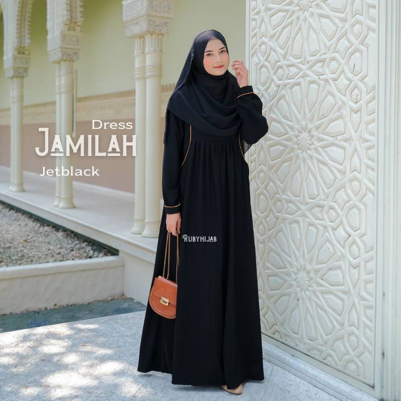 Original Jamilah Dress by Ruby Hijab Gamis Dress Material Jetblack Woolpeach
