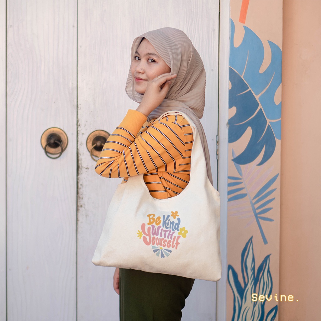 Sevine Tote Bag Kanvas Bonnie Tas Wanita Kuliah Fashion Laptop Totebag Quotes Motivation Aesthetic Vintage Pastel Retro - KYN