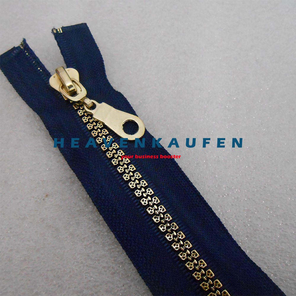 Resleting Zipper Retsleting 100 cm (1 Meter) Biru Navy Dongker - Gold Muda Vislon Variasi Kode A