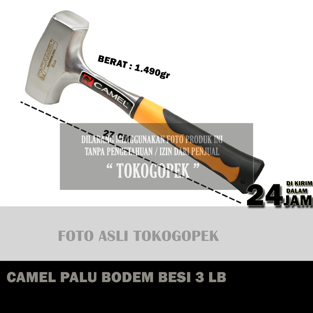 CAMEL PALU BOGEM BESI 3 LB RUBBER GRIP PENGHANCUR BETON TEMBOK BATU