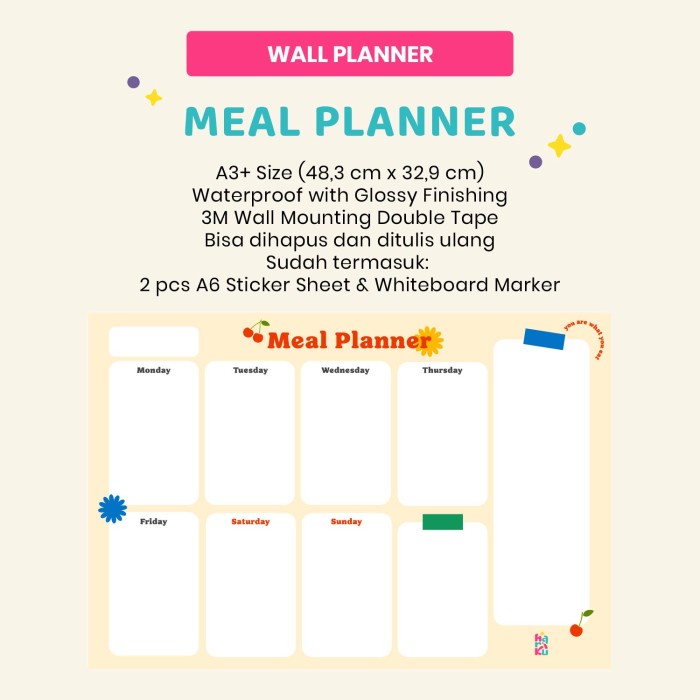 

[RESTOCK] Weekly Meal Planner - Wall Planner - Cherry on Top