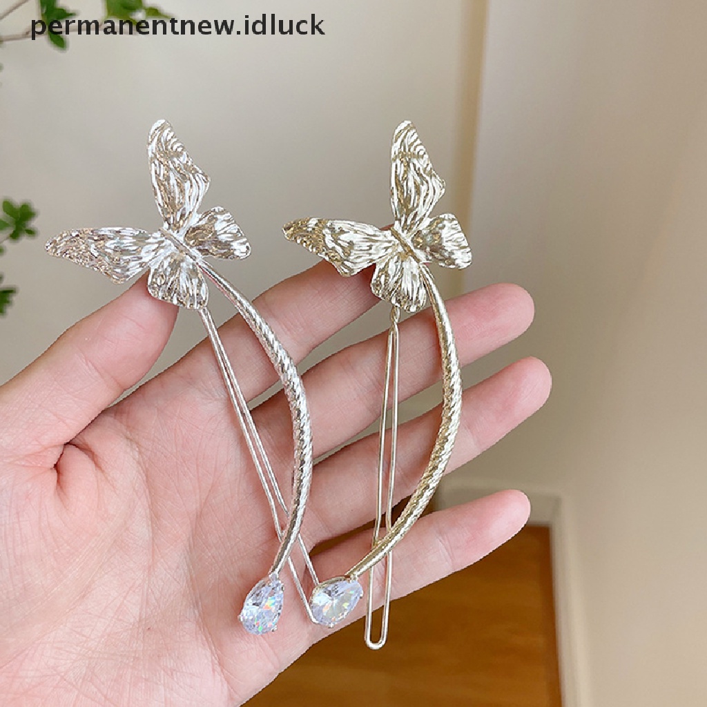 Jepit Rambut Model Butterfly Aksen Mutiara Bahan Metal Gaya Retro Untuk Wanita