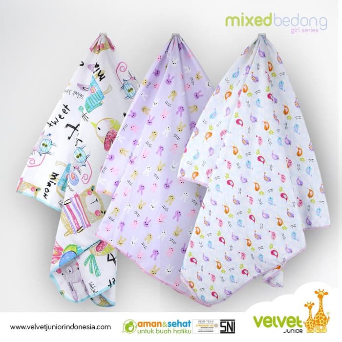 Bedongan bedong set isi 3 motif mix velvet junior