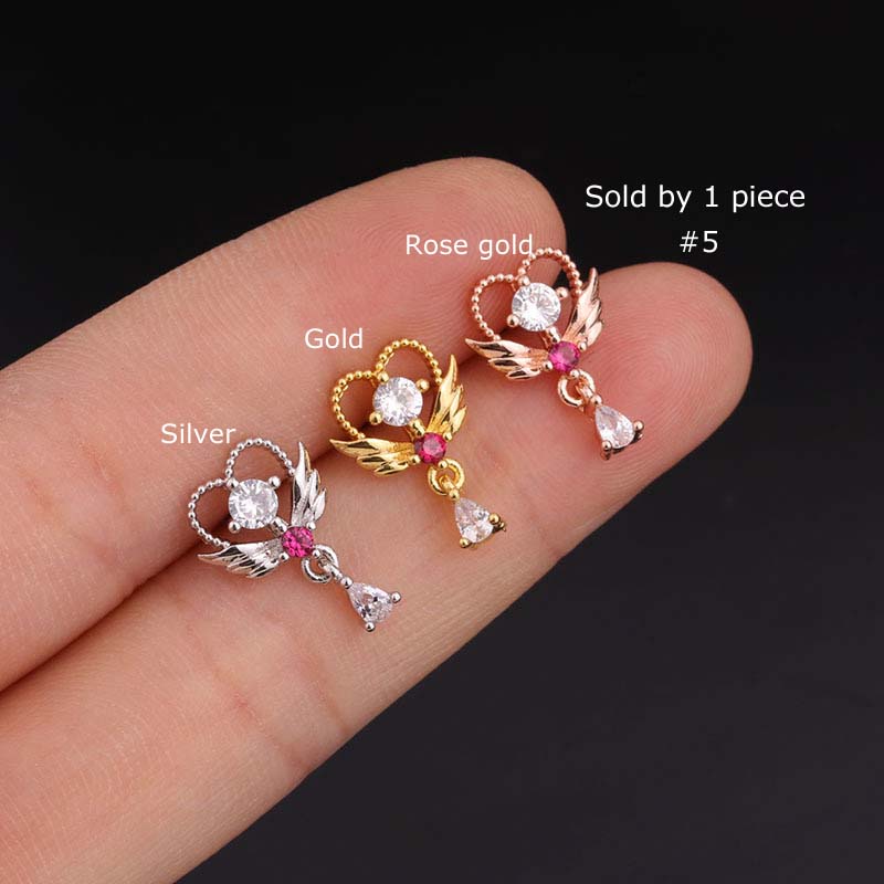 1pc Anting Tindik Tulang Rawan Telinga Stainless Steel Hias Zirkon Warna Warni 20gage