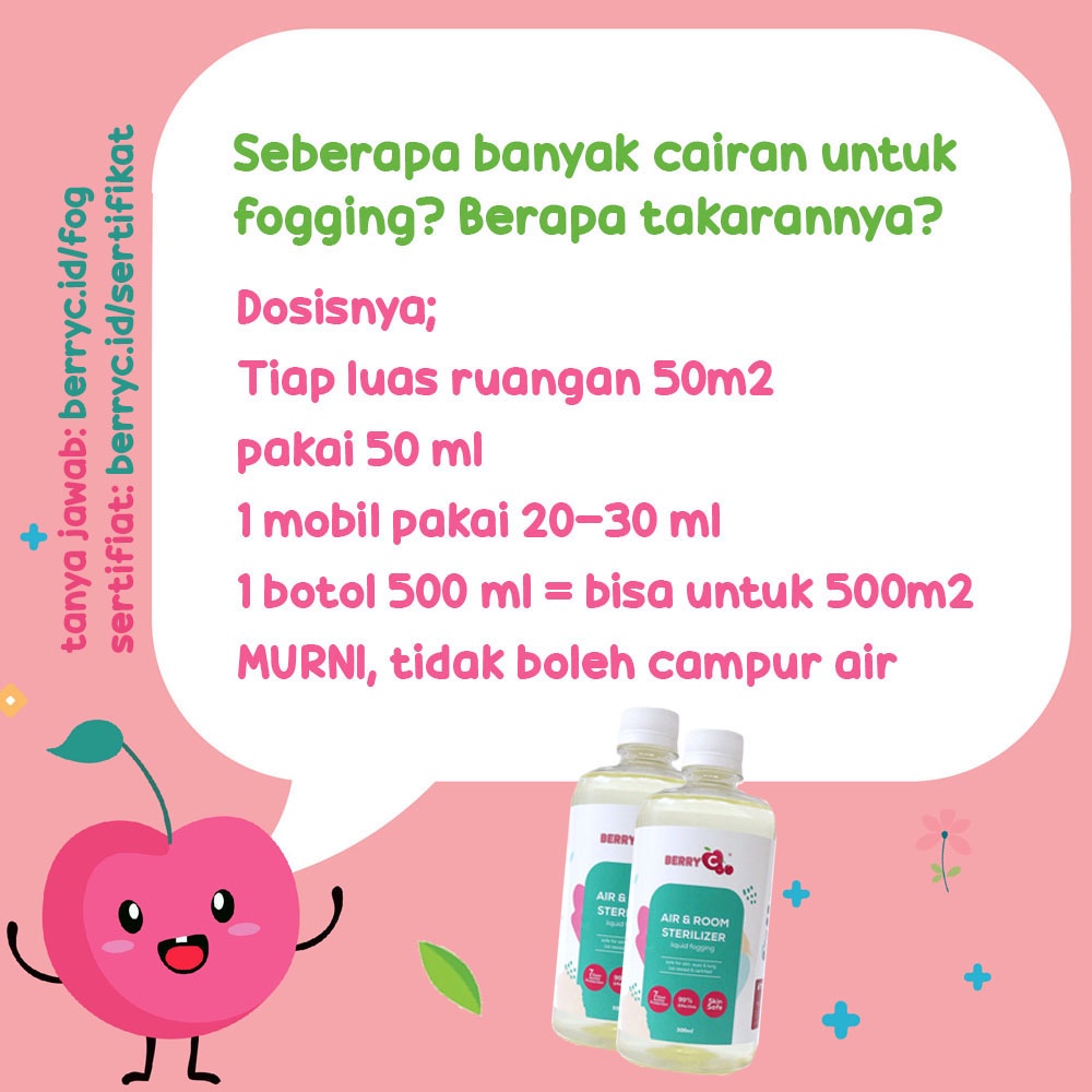 BerryC Liquid Fogging Disinfektan 500ml Pembersih Udara Natural Cairan Sterilisasi Ruangan Dengan Perlindungan Aktif Aman untuk Rumah Room Sterilizer Sanitizer Air Disinfectant Pembersih Udara Fog Fogging Smoke Asap AC aman safe kids children baby food