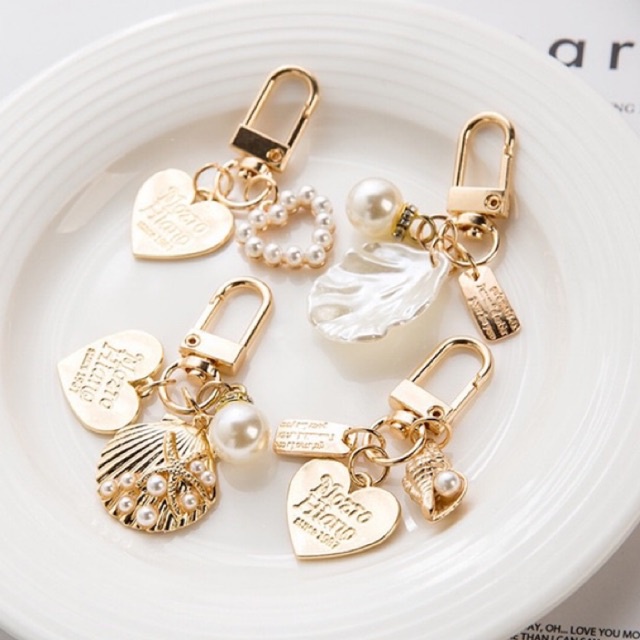 Bag Charm Phone Case Charm Gantungan HP Korean Style Set Gold Metal Pearl