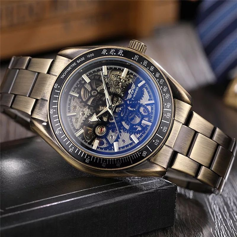 Jam Tangan Pria Perunggu Retro Bisnis Luxury Winner Automatic Mechanical