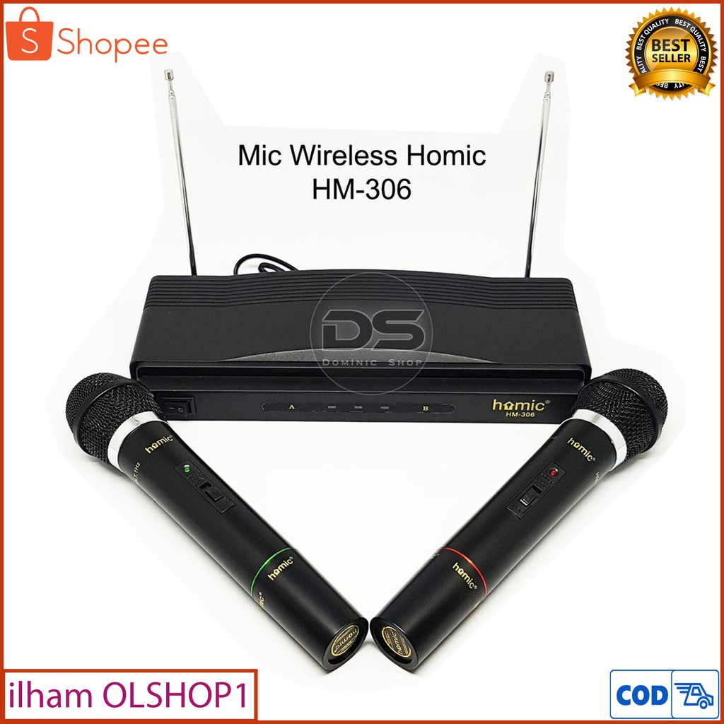 Homic Microphone Mic Double Wireless HM-306 Hitam