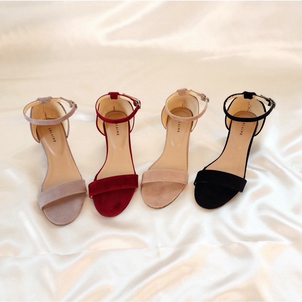 Arlaine- Casual Polos Suede / Sandal Heels Wanita / Heels 5Cm / Heels Tali [Maroon]