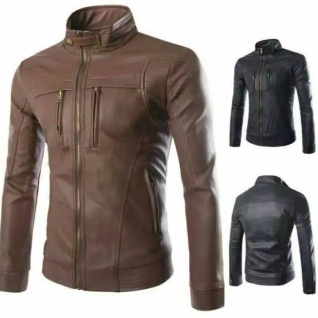 TOP SALE jaket kulit asli lengan panjang pria wanita slimfit