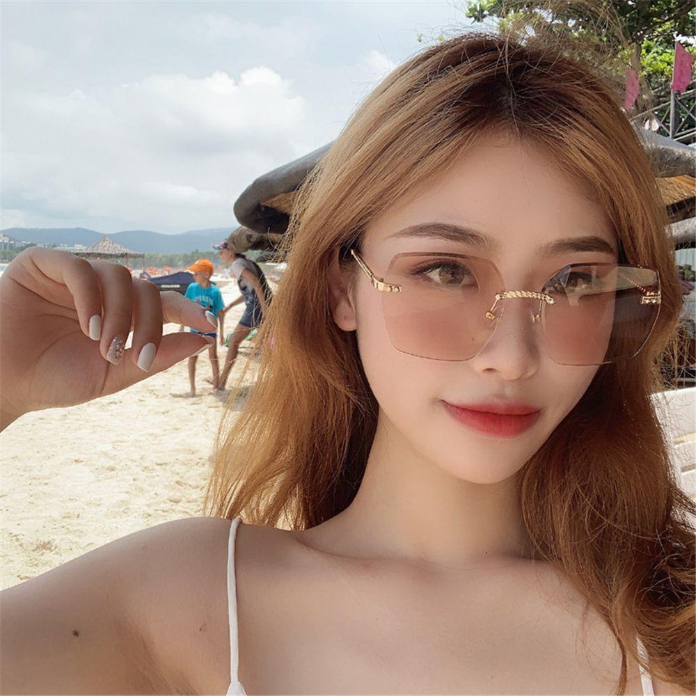 R-flower Rimless Rectangle Sunglasses Summer Square Sun Glasses UV400 Eyewear Berwarna Frameless Eyewear