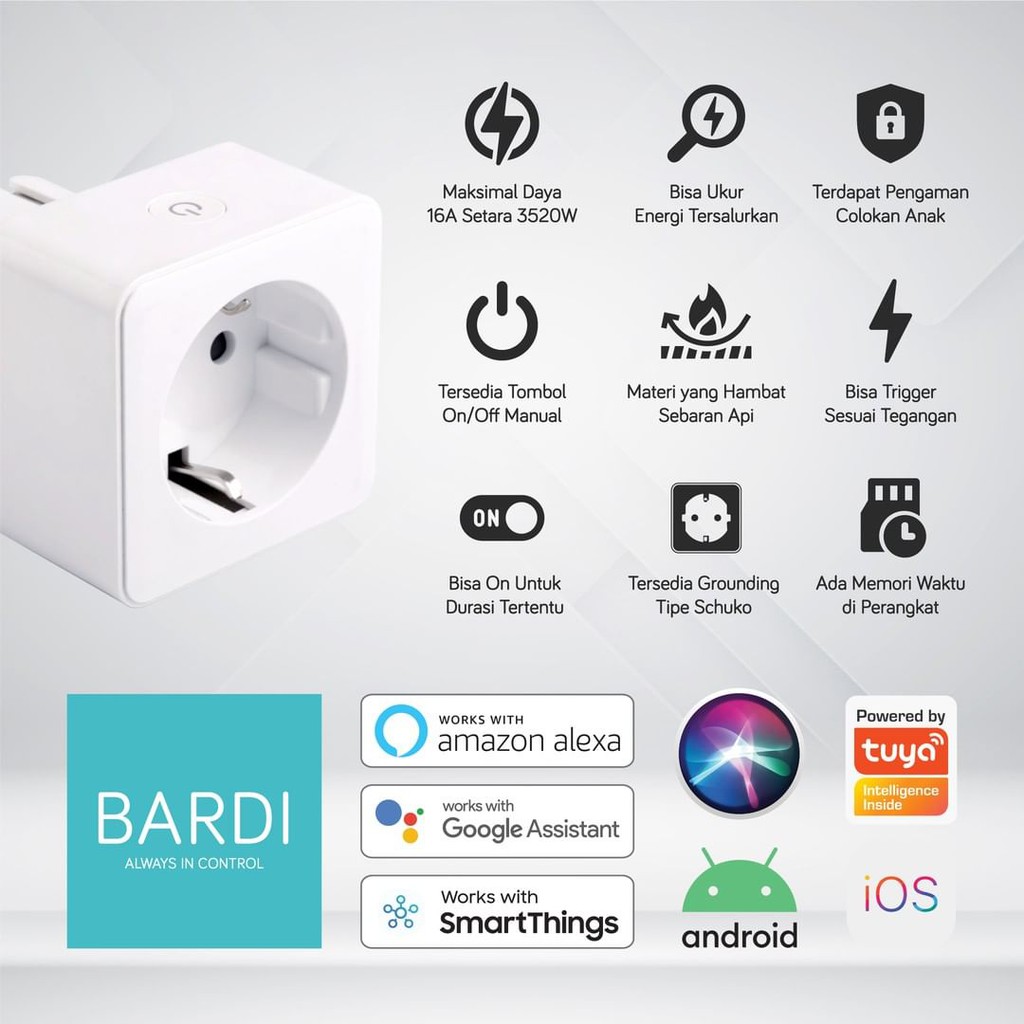 Bardi Smart Plug WiFi Wireless IOT Colokan Steker Colokan Pintar On OFF otomatis