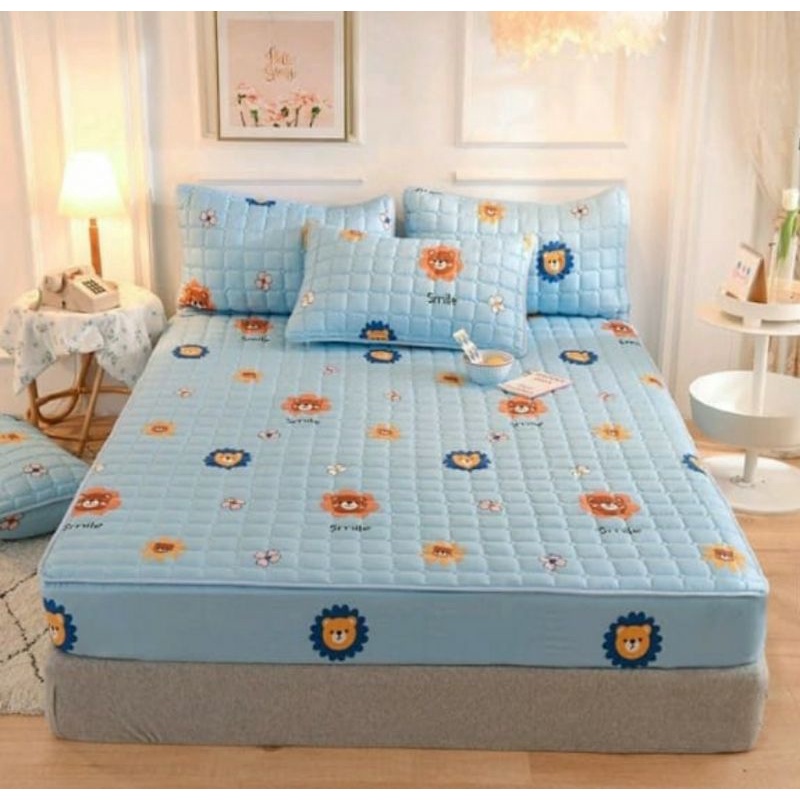 Sprei Sultan Waterproof anti ompol anti tahan air size 160×200 120×200 Seprei Adem full Karet-Waterproof-Beruang