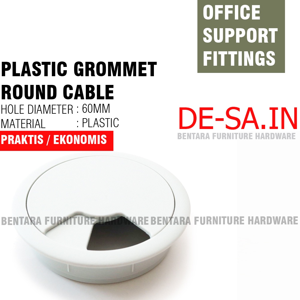 60MM LUBANG KABEL BULAT PLASTIK - PLASTIC GROMMET ROUND CABLE WIRE OFFICE PUTIH WHITE