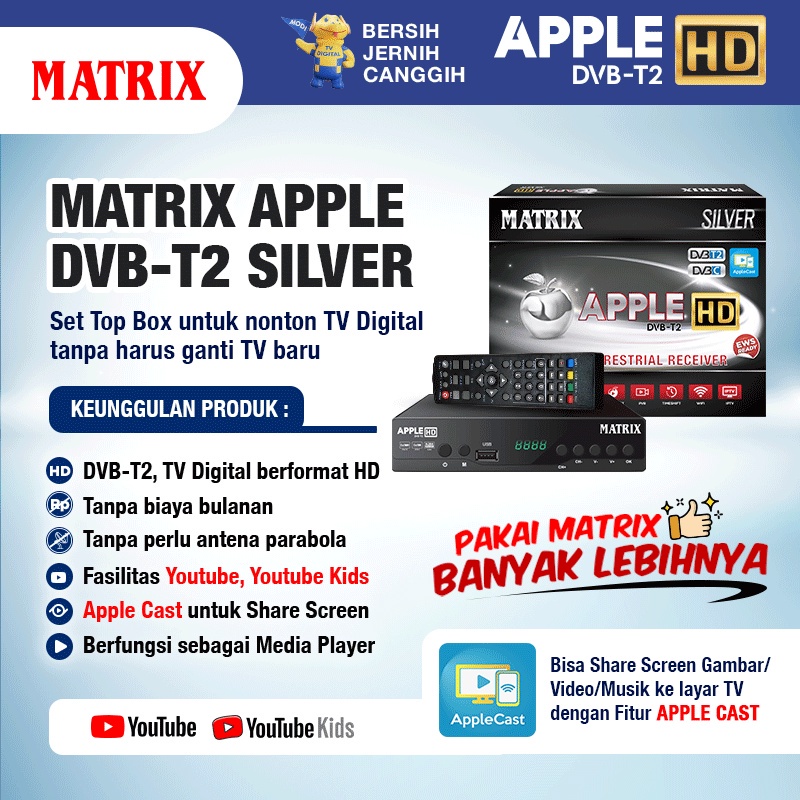 STB TV DIGITAL Set Top Box Tv Digital Matrix DVB T2 Apple HD EWS / Luby STB Digital / Gotama STB Dvb