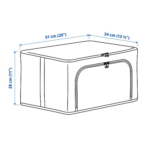 HEMMAFIXARE Tempat penyimpanan, kain garis-garis putih abu-abu, 34x51x28 cm