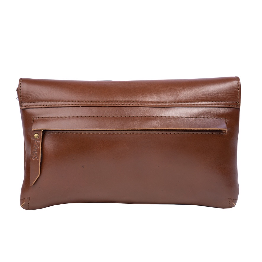 Kenes Leather Clutch Tas Tangan Wanita Kulit Asli Oval Pullup - Free Gravir Nama