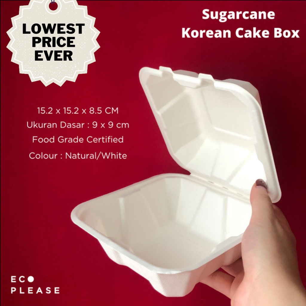 50 Pcs" 15.2 x 15.2 Cm Bagasse Bento Cake/Burger Box - 450 ML Lunch Box Sugarcane Ecofriendly