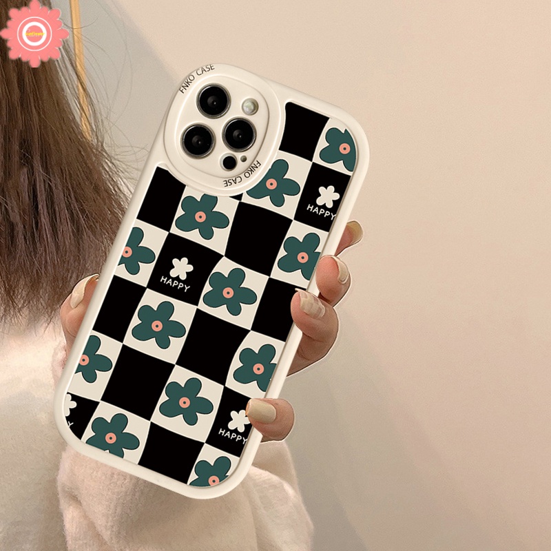 Vivo Y36 Y35 Y16 Y22 Y21S Y12 Y33S Y15s Y21A Y01 Y33T Y20 Y17 Y21 Y51A Y15 Y12i Y11 Y31 Y91 Y91C Y20i Y15A Y95 Y1S Y51 Y50 Y30 Bunga Hijau Sastra Retro Checkerboar Soft Cover