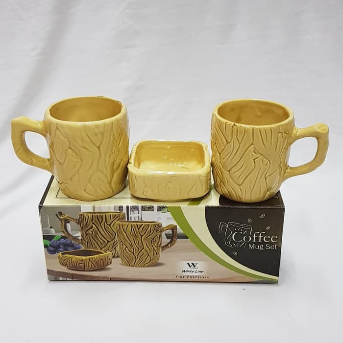 White Line Coffee Mug Set / Cangkir Keramik plus Asbak