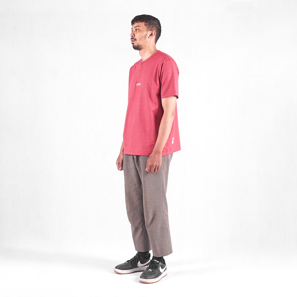 Xofty Kaos Henley 2Tone Red O-Neck T-shirt Cotton 24s