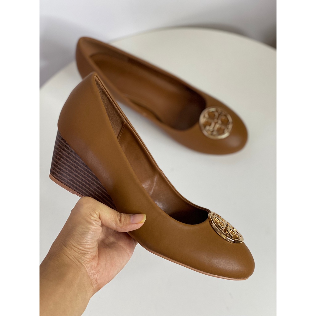 SEPATU WANITA TBS07 WEDGES LEATHER LOGO PLAQUE PREMIUM IMPORT