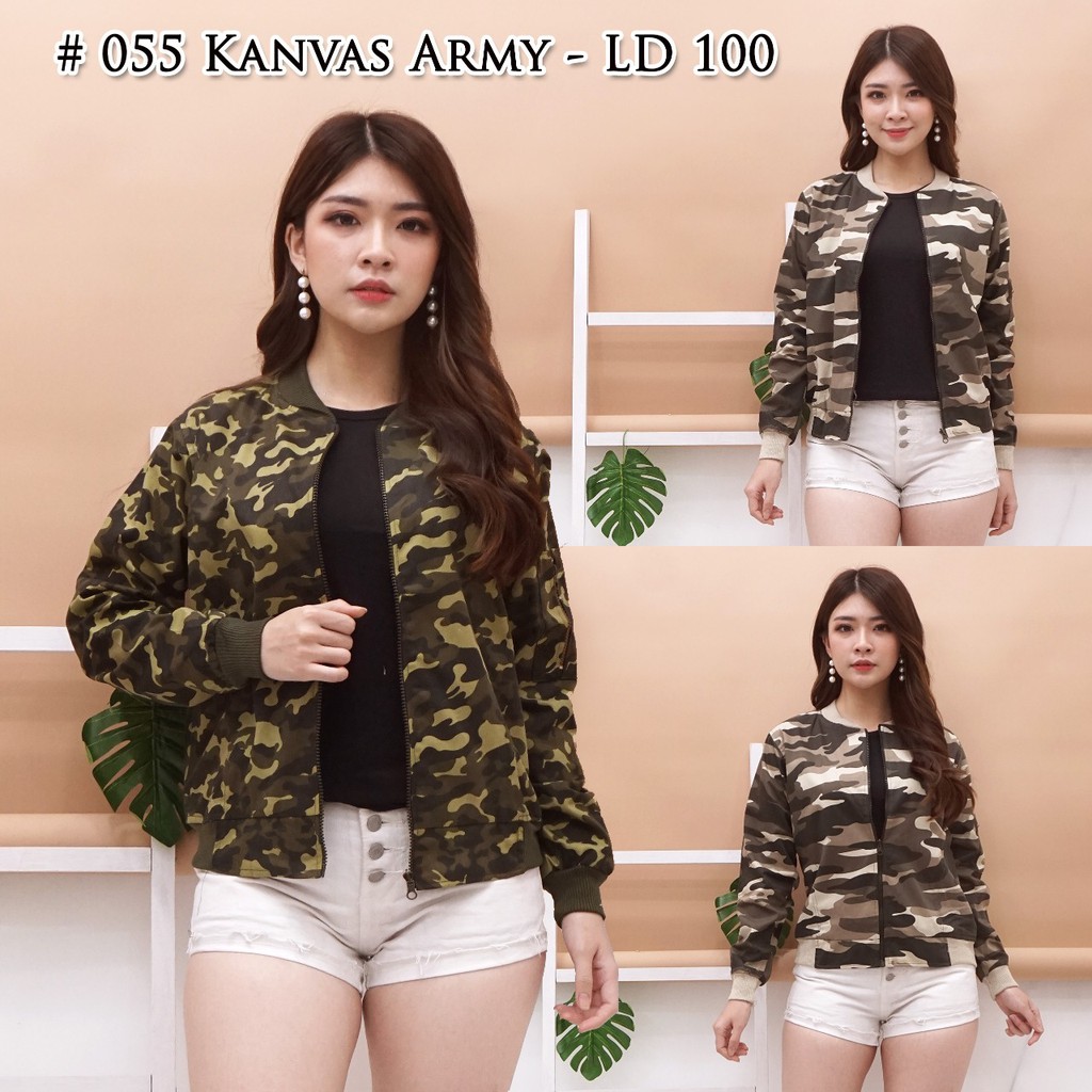 Jaket Bomber Wanita motif Wanita Berkualitas Murah Jaket motif army