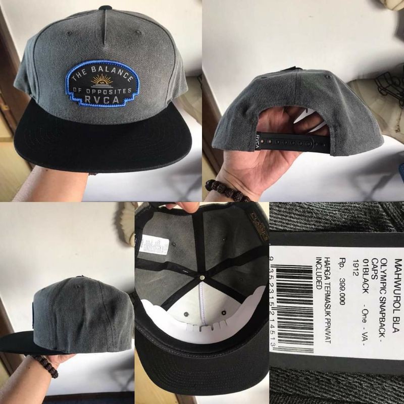 Topi RVCA Olympic Grey Black Snapback Original