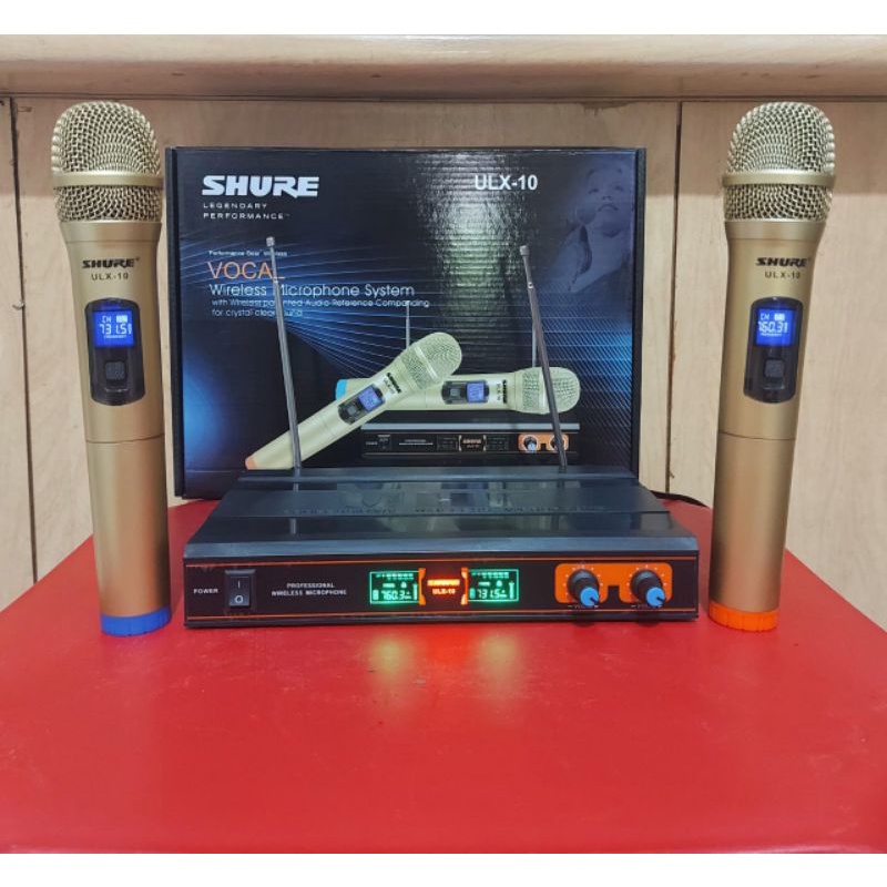 mic wireless shure ULX10 double mic handle/ mic shure ULX 10 / wireless microphone/ mic profesional / mic tanpa kabel / mic karaoke/ microphone prof/ pidato ktv senam dll