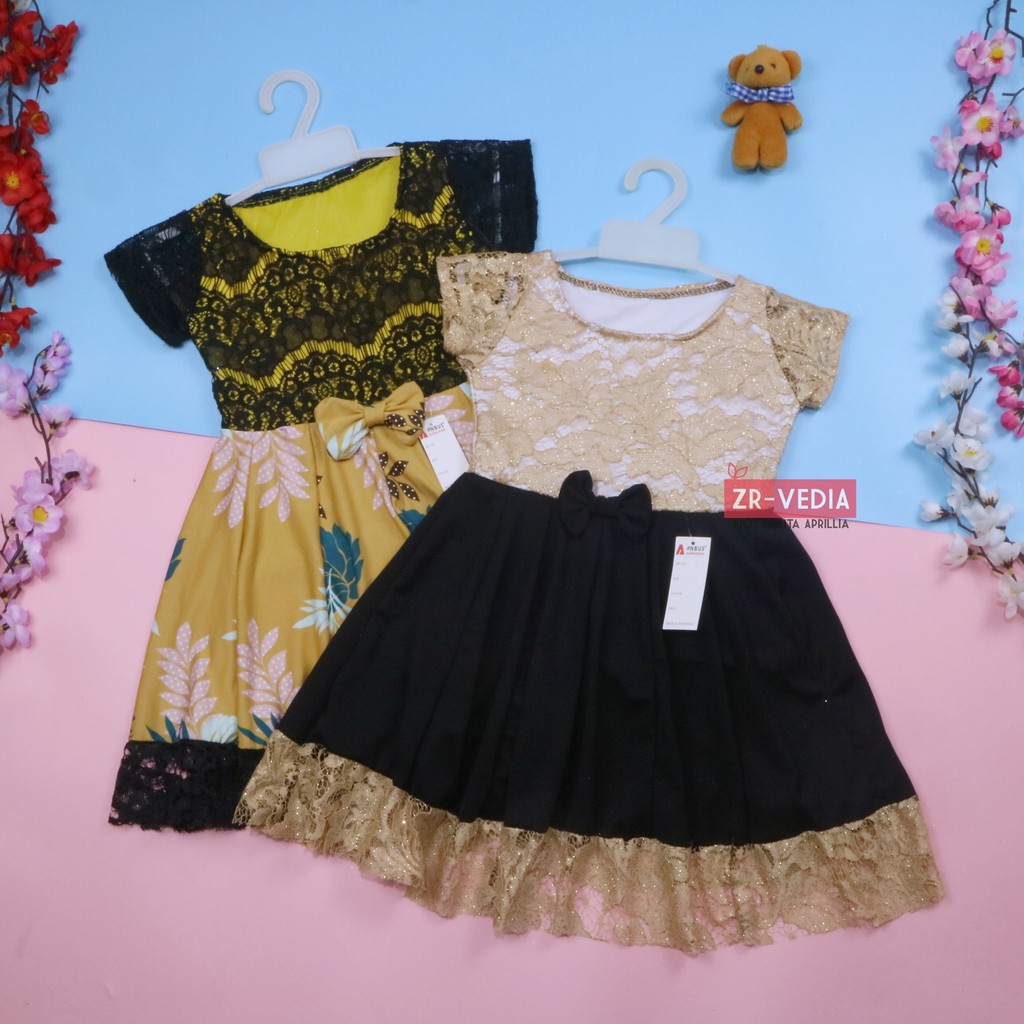 Dress Brukat Davina uk 3-4 Tahun / Dres Anak Perempuan Gaun Pesta Kids Cewek Girl Baju Balita Import