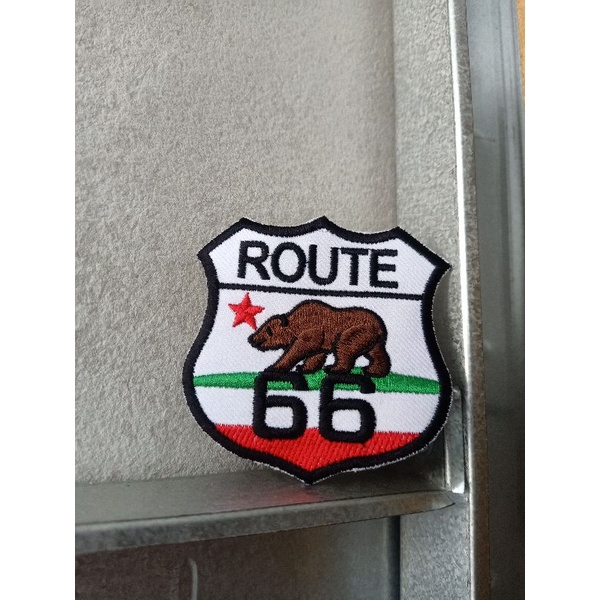 Bordir Patch Route 66 California Grizzly Bear Emblem Jaket Jeans Denim Parka Rompi Tas Topi Anak Ban