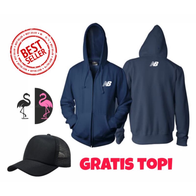 Jaket Hodie Ziperr Distro Pria Wanita Free Topi Logo NB
