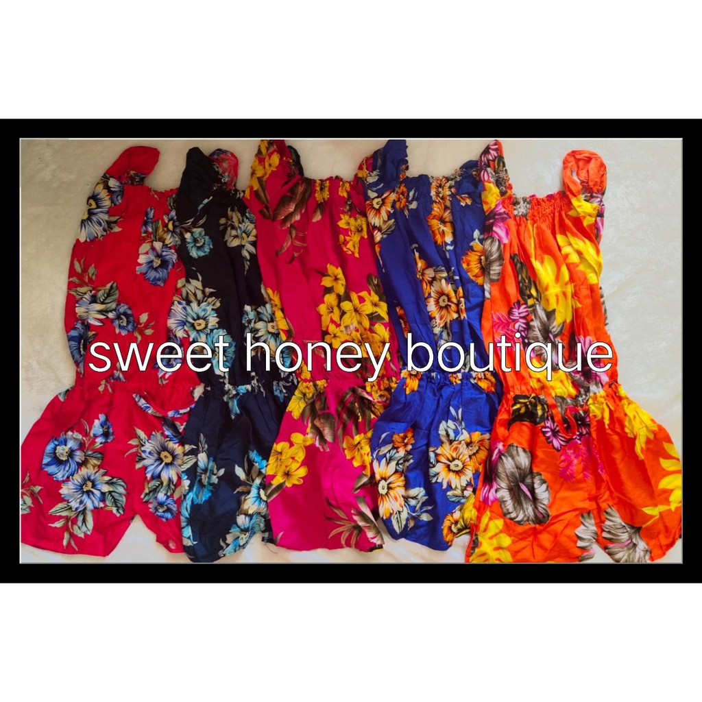 Grosir Jumpsuit Bali Sabrina BCL Wanita Pendek Jamsut Bali Motif Etnik dan Flower Bunga