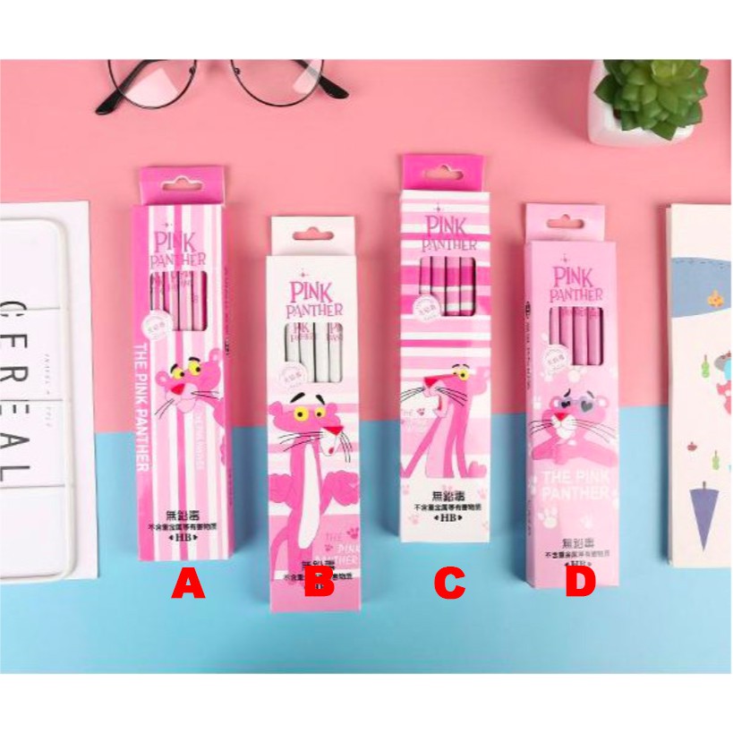 

HS01 - Pensil HB Kayu Karakter Fruits Flamingo Pink Panther Set Pensil 12in1 Free Box Plus Penghapus