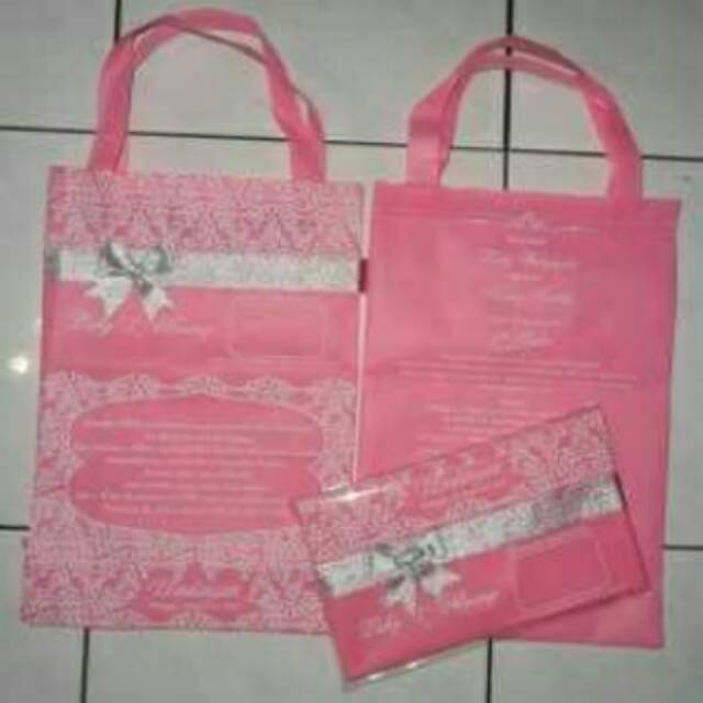 

Tas undangan pernikahan/Tas Souvenir pernikahan pink pita perak