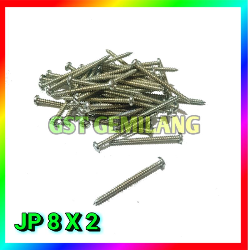 50 PCS SEKRUP JP 8 X 2 BAUT CACING KEPALA BULAT