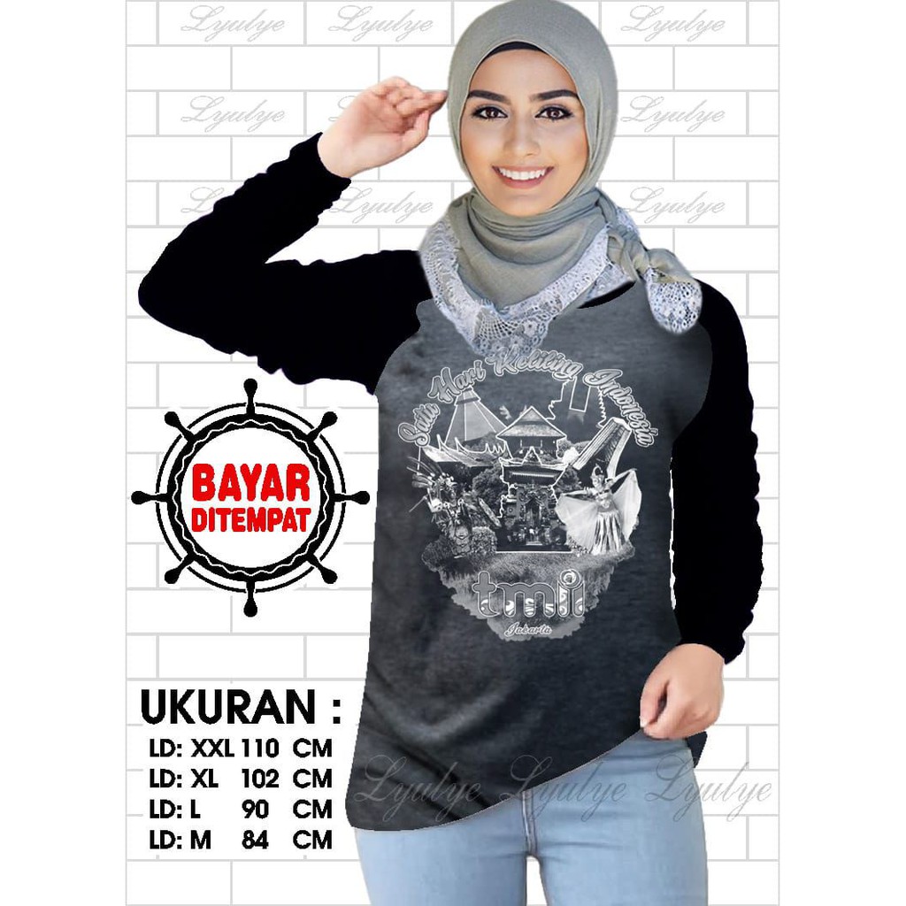 Kaos Raglan (TMII)/Kaos Wanita Lengan Panjang/ Kaos Wanita/ Kaos Cewek/ Kaos Oblong/Misty