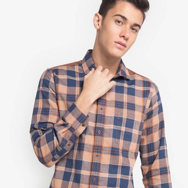 Kemeja kotak kotak coklat navy edition