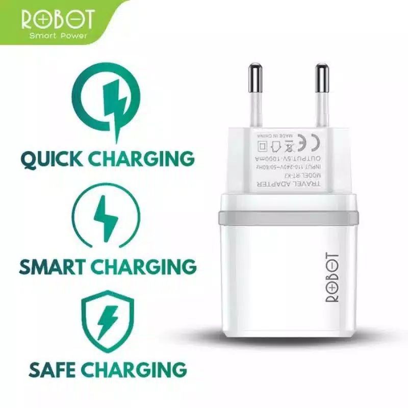 (ORIGINAL 100%)ROBOT Adaptor Charger RT-K7 Quick Charge 5V/1A With Cable Micro Usb