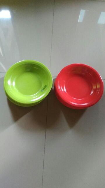 Golden Flying Fish ((2 Pcs )) P1001 Piring Melamin Ulir Datar 9.4 Inc Merah