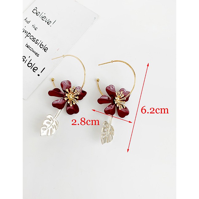 LRC Anting Tusuk Fashion Alloy Flower Leaf Stud Earrings F96688